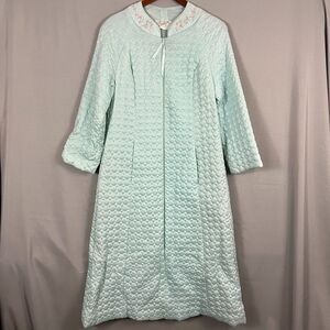 Vintage Barbizon Peignoir Quilted Green Satin Robe 60s/70s Era House Coat Floral